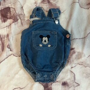 EUC Blue Denim Mickey Embroidered Infant Romper